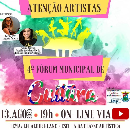 Fórum de Cultura de Três Coroas terá edição on-line em 2020